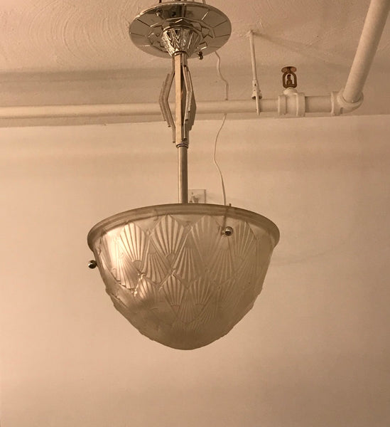 French Art Deco Pendant Chandelier by Hettier and Vincent