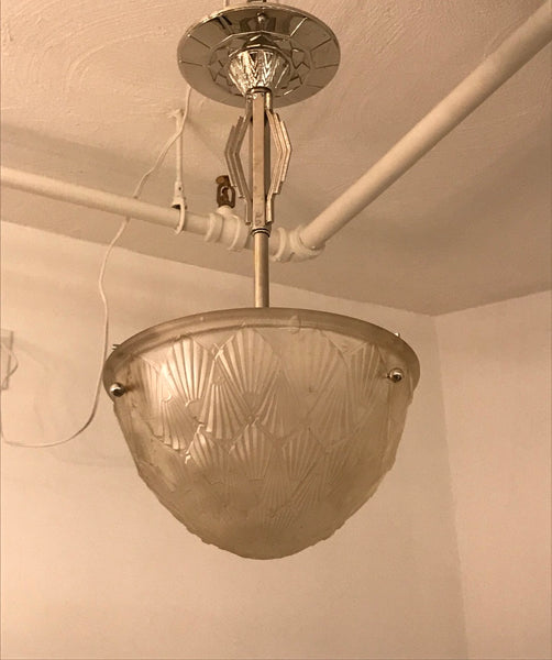 French Art Deco Pendant Chandelier by Hettier and Vincent