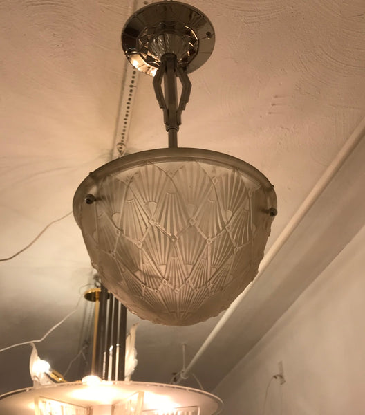 French Art Deco Pendant Chandelier by Hettier and Vincent