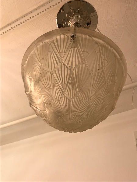 French Art Deco Pendant Chandelier by Hettier and Vincent