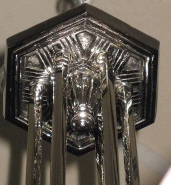 Muller Freres French Art Deco Peach Glass with Roses Six-Arm Chandelier